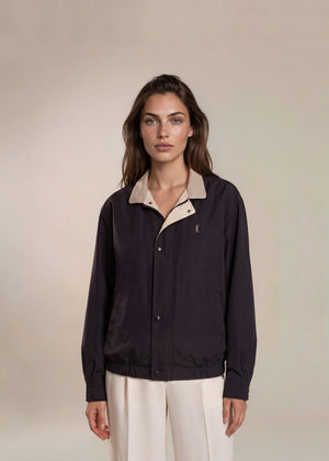 YSL Navy Windbreaker Bomber with Striped Collar