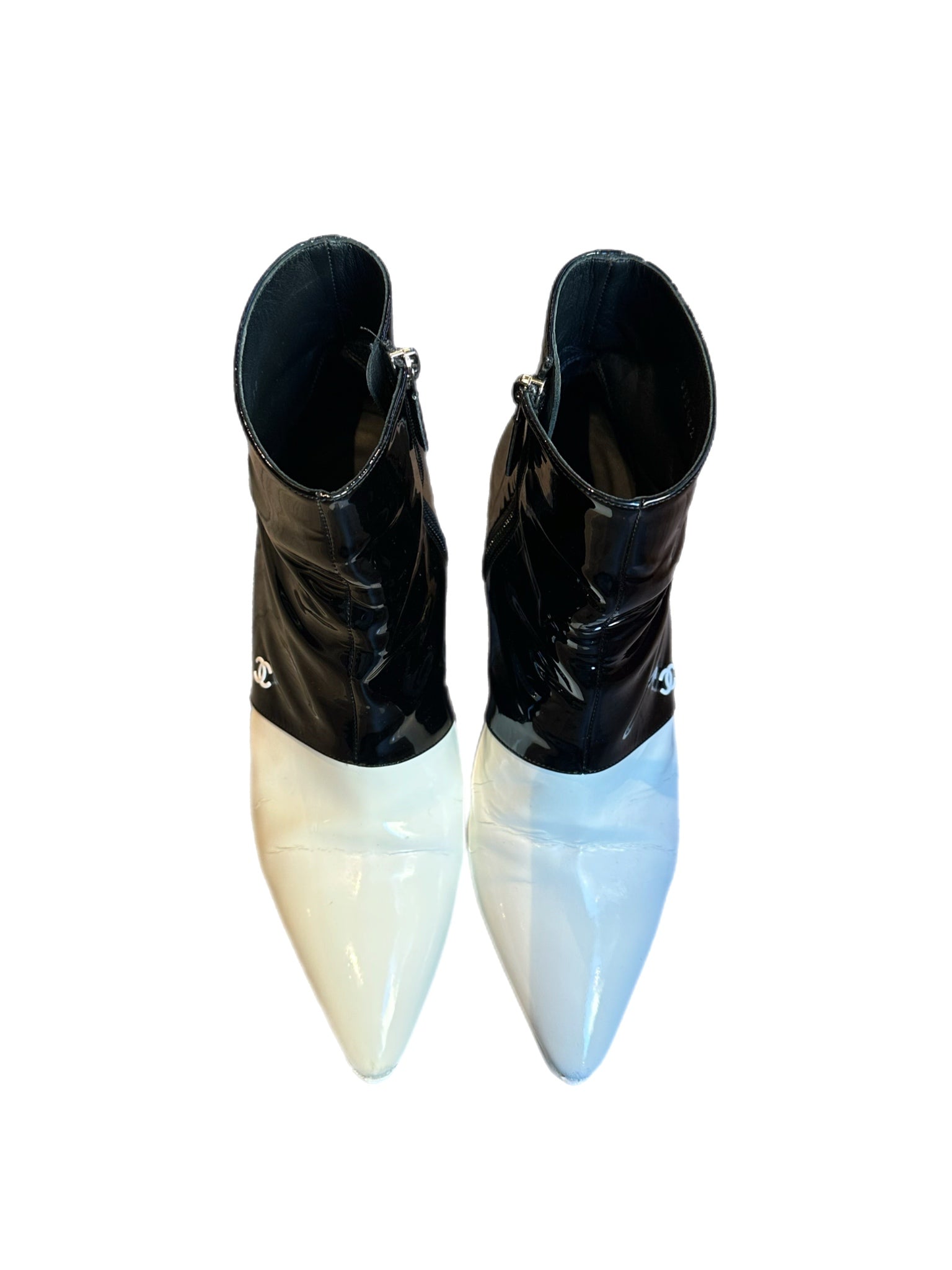 Chanel Patent Leather Contrast Booties