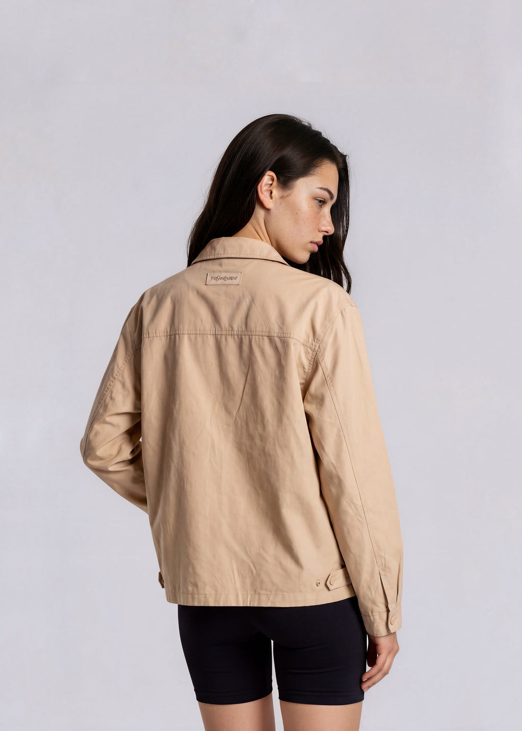 YSL Yellow Tan Printed Classic Collared Bomber