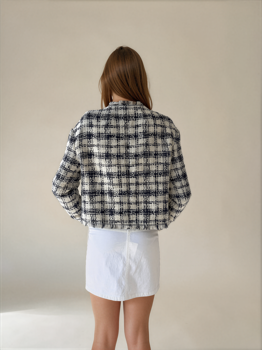 Escada White And Blue Tweed Blazer