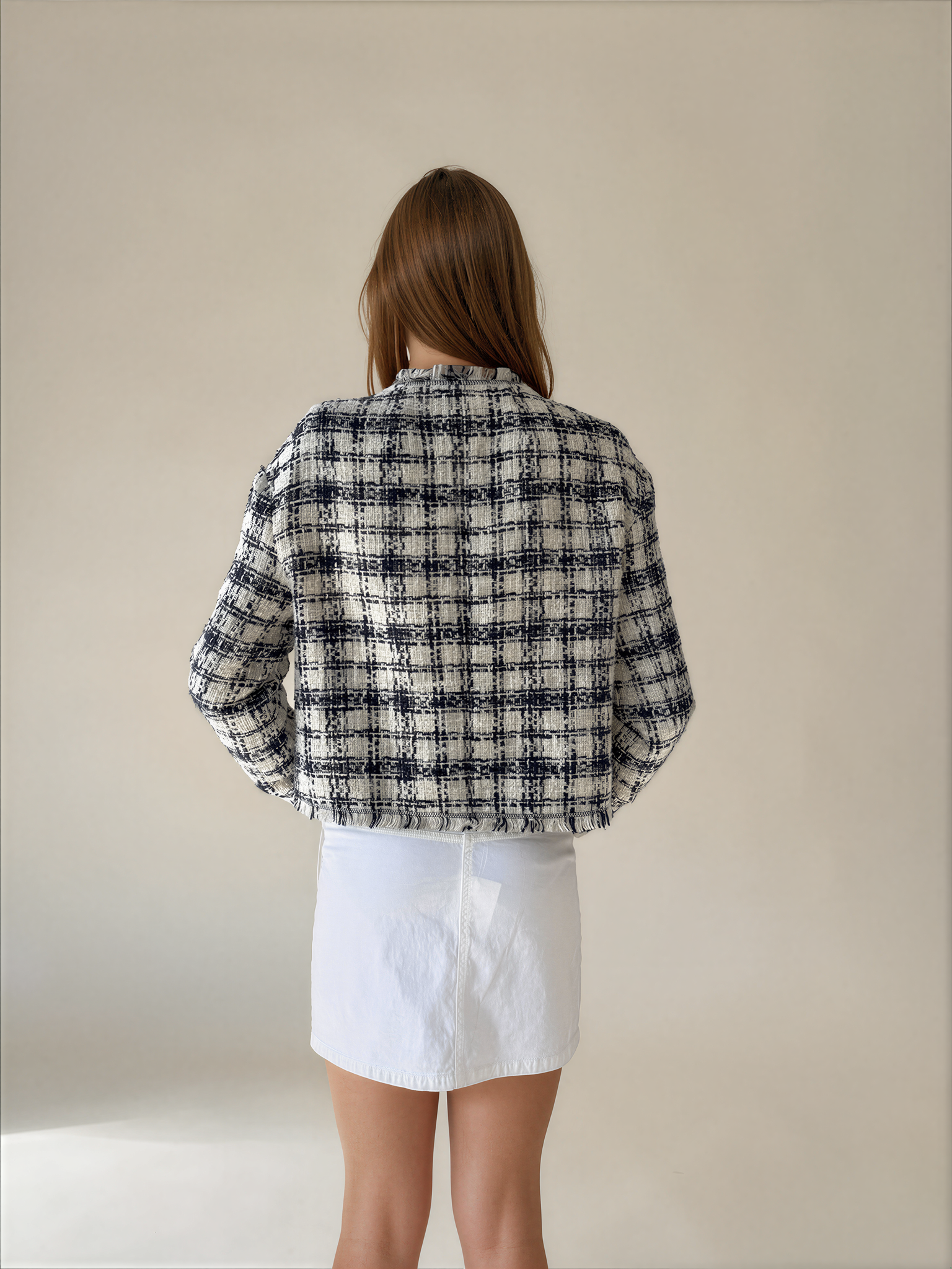 Escada White And Blue Tweed Blazer
