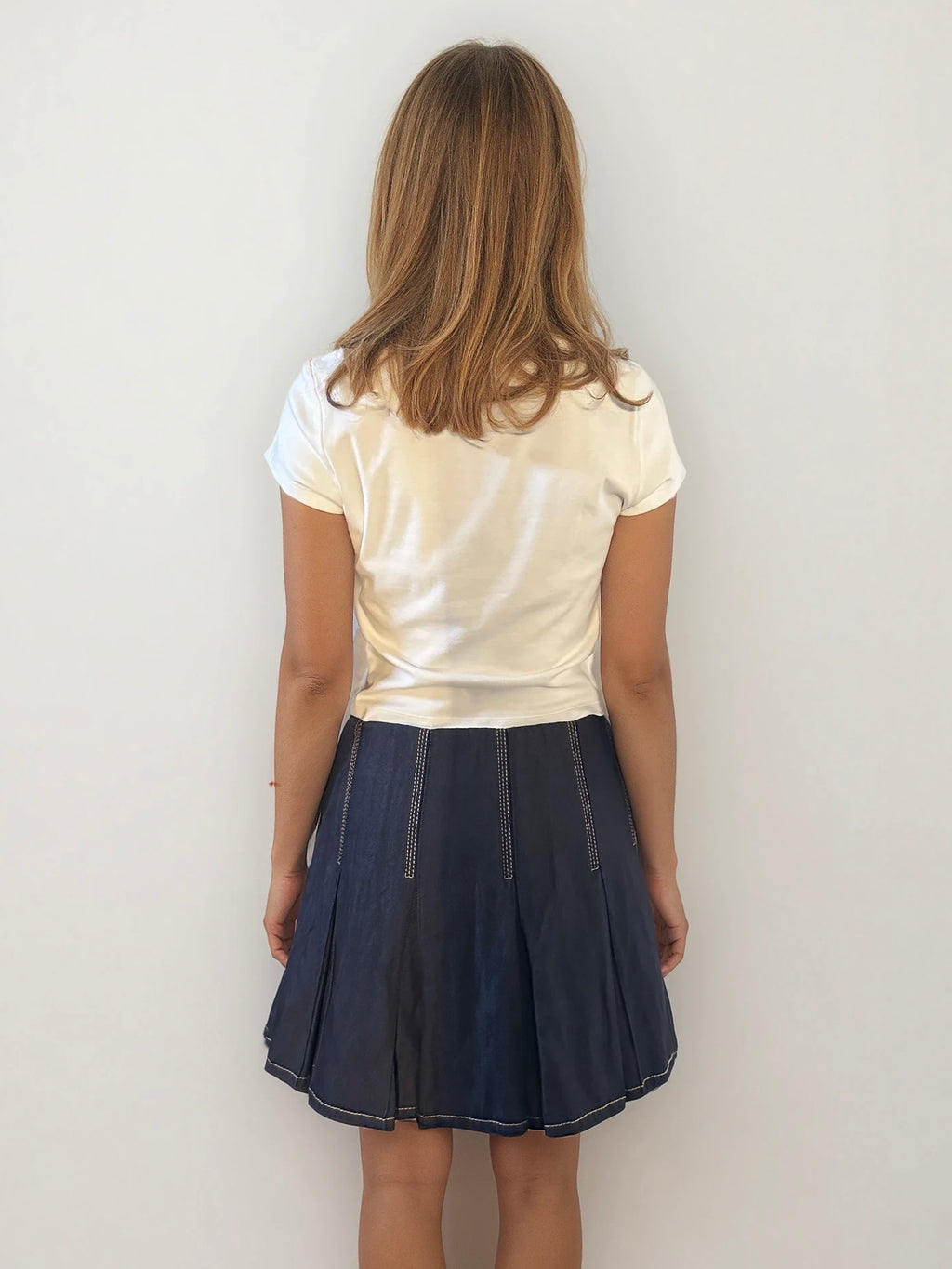 Bottega Veneta Denim Pleated Mini Skirt