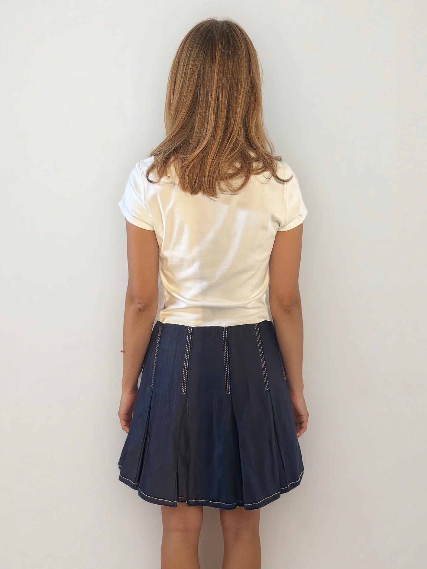 Bottega Veneta Denim Pleated Mini Skirt