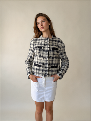 Escada White And Blue Tweed Blazer