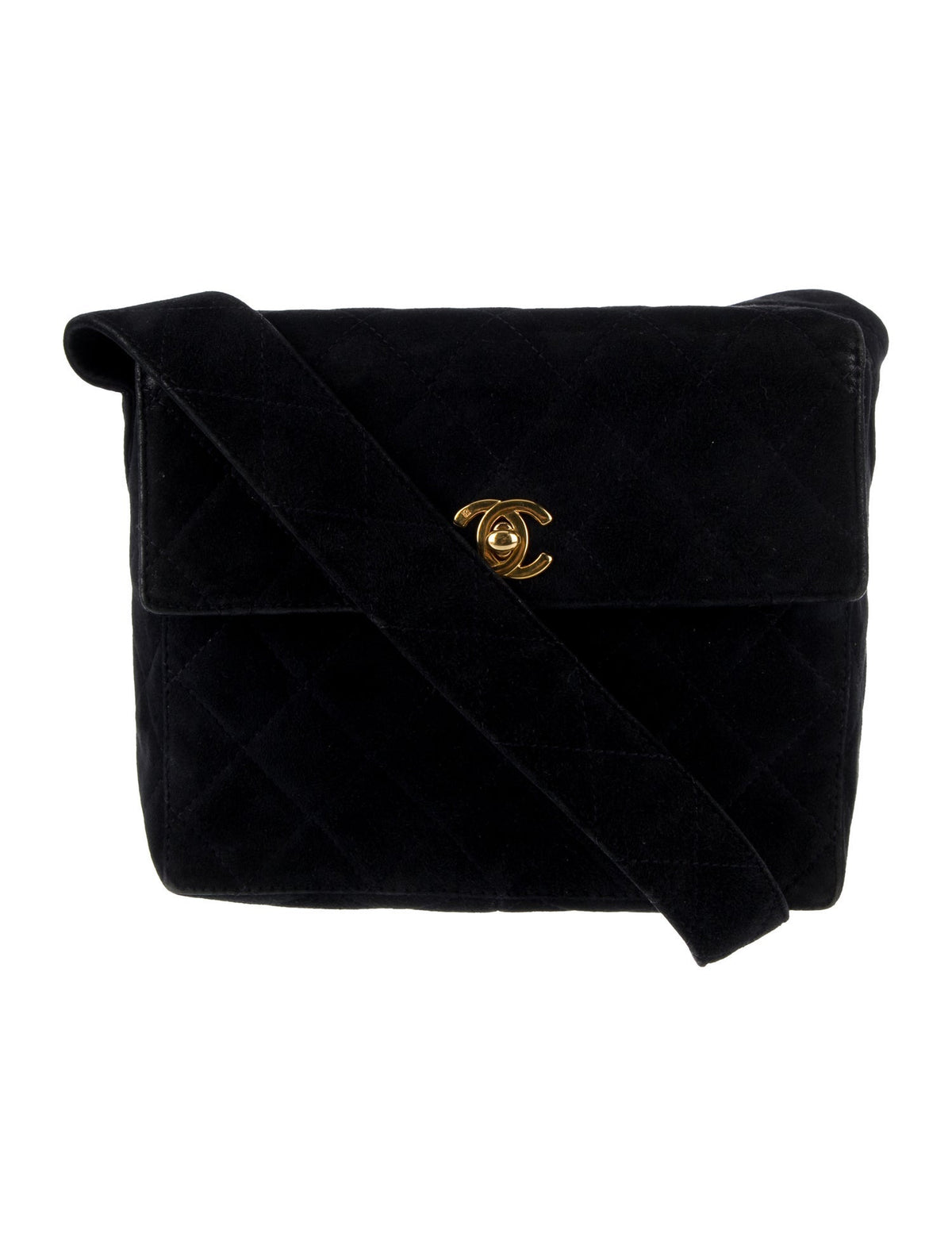Chanel Navy Quilted Suede Shoulder Bag front