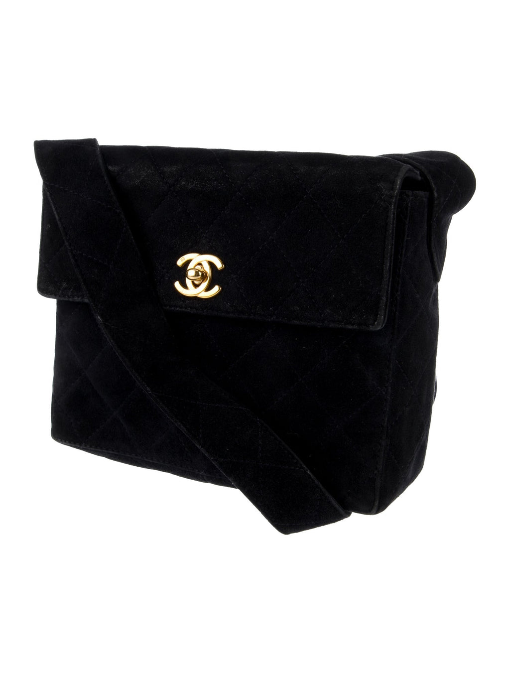 Chanel Navy Quilted Suede Shoulder Bag side