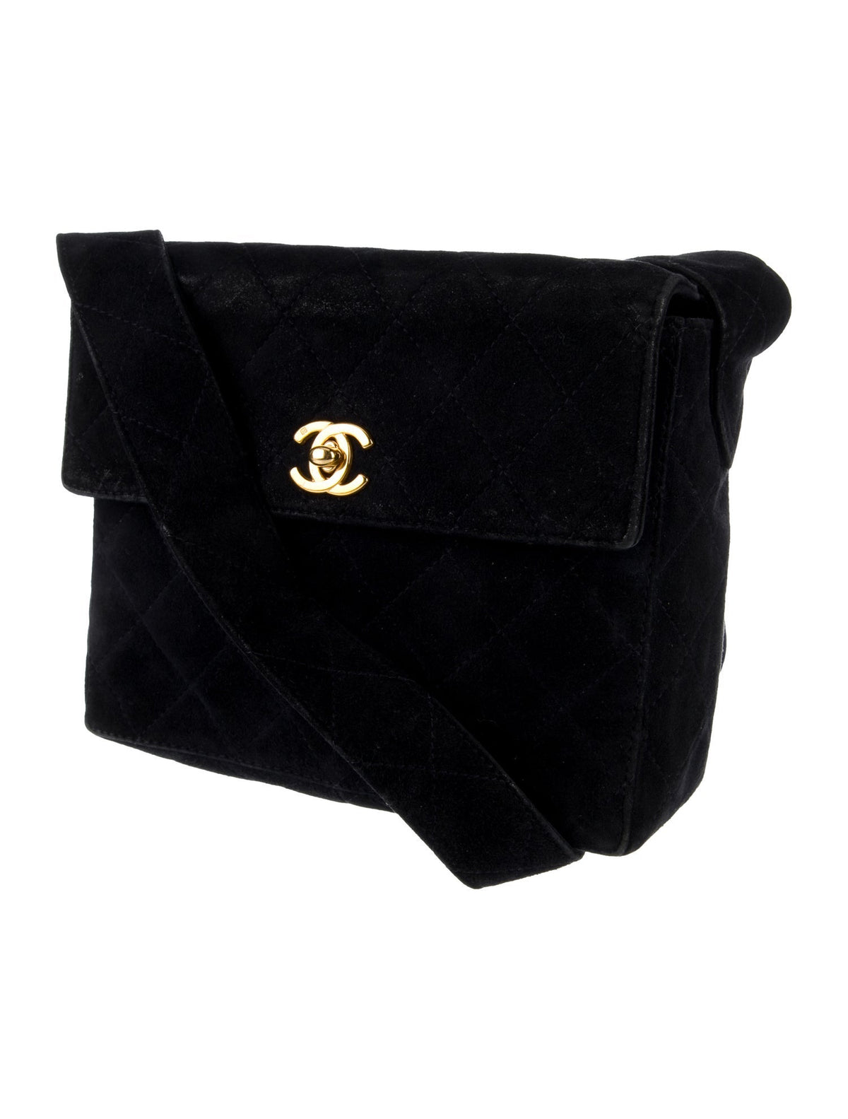 Chanel Navy Quilted Suede Shoulder Bag side