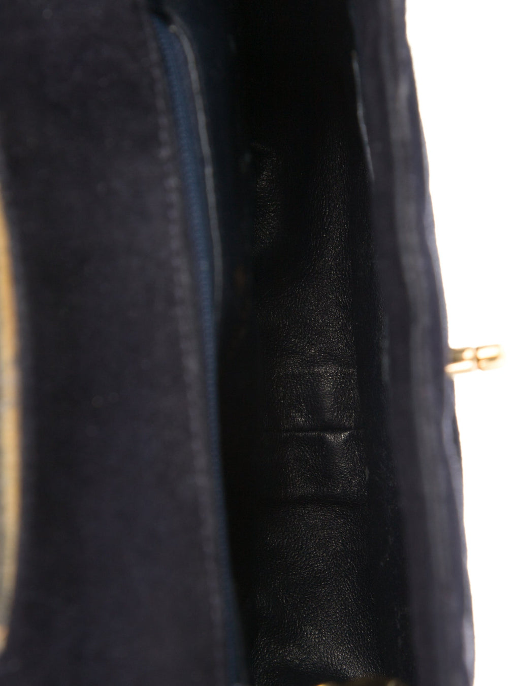 Chanel Navy Quilted Suede Shoulder Bag interior