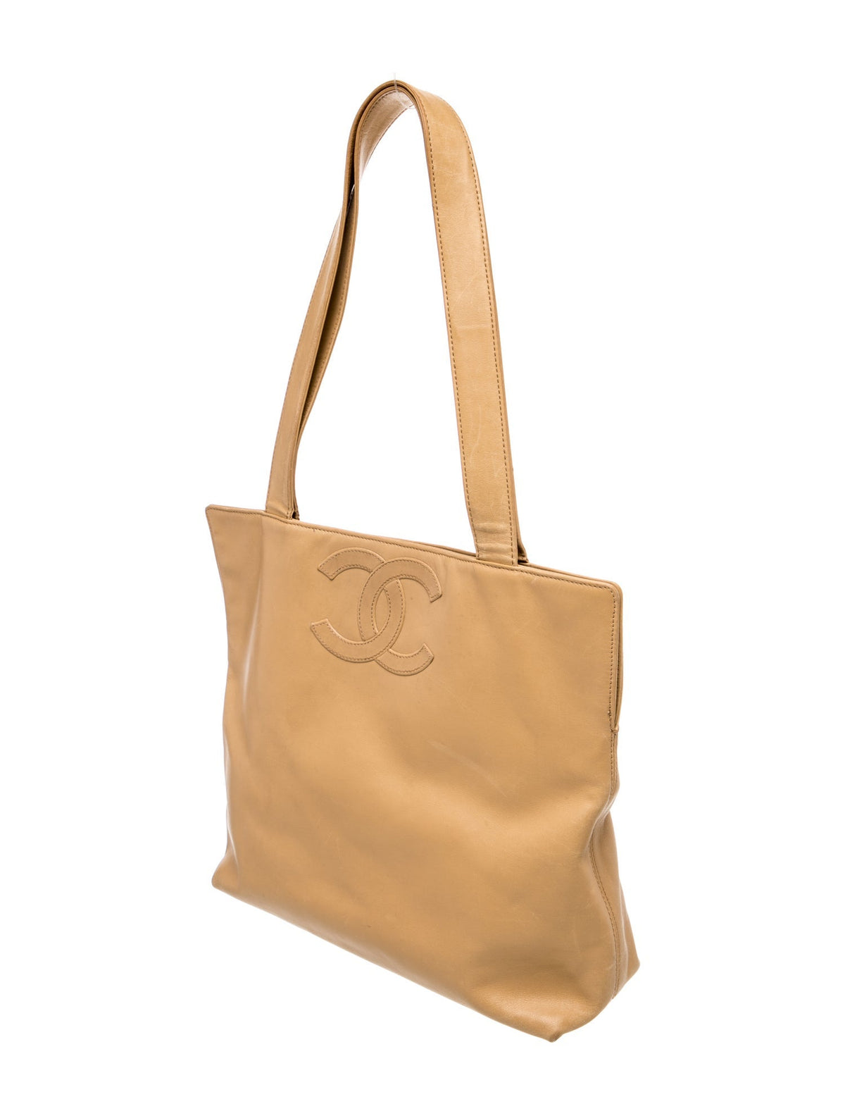 Chanel Beige Leather CC Tote side