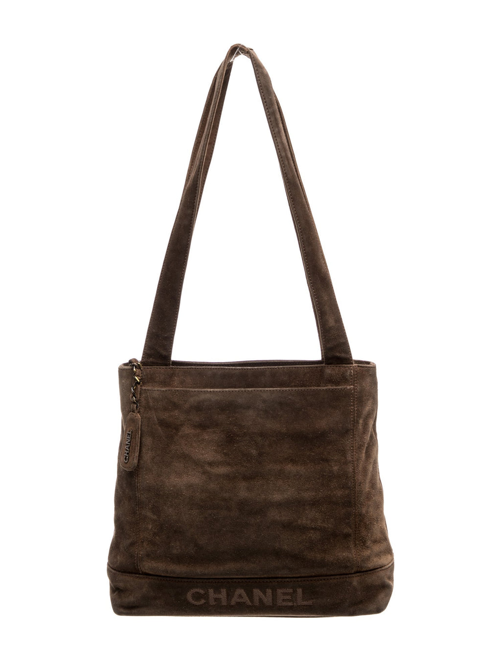 Chanel Brown Suede Logo Tote front