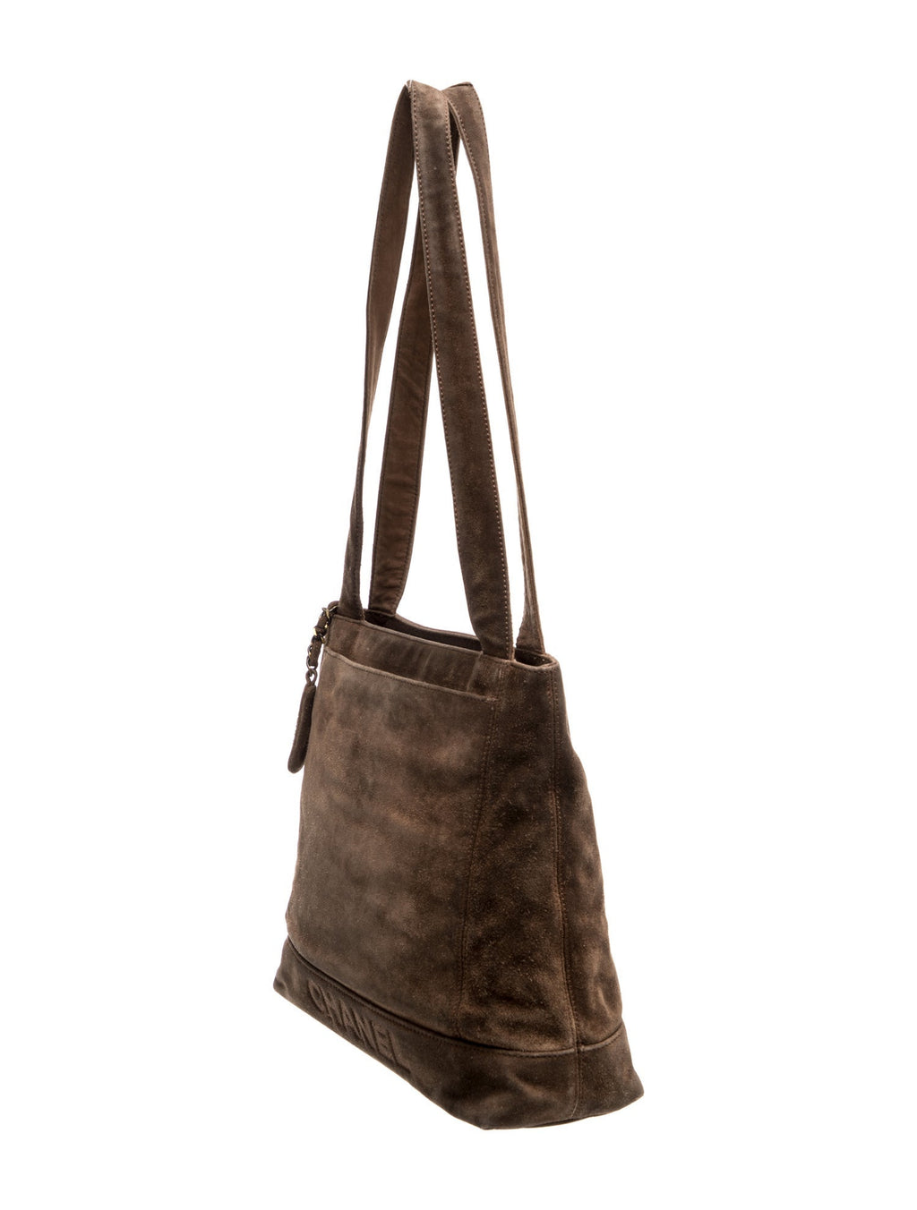 Chanel Brown Suede Logo Tote side