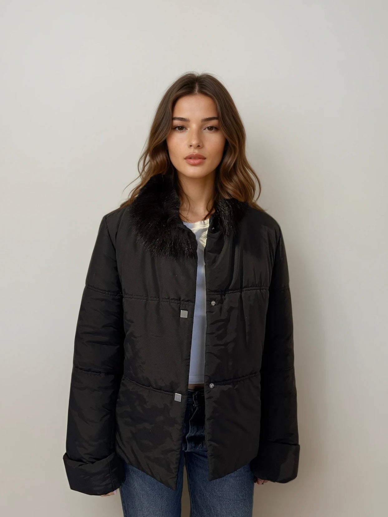 Gianfranco Ferre Black Fur Collar Puffer