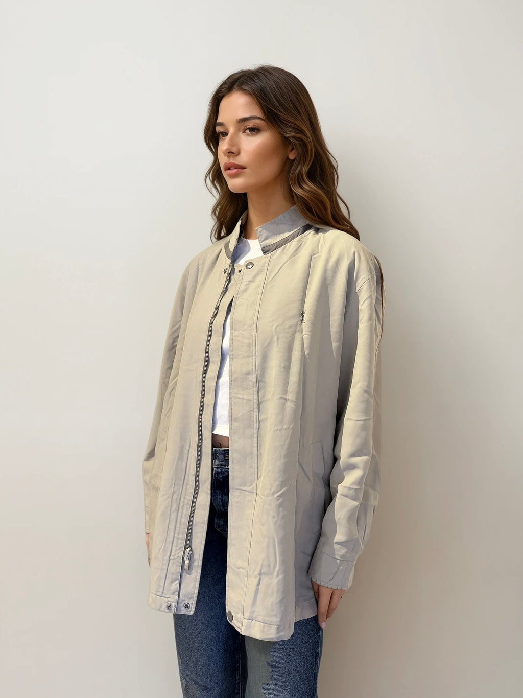 YSL Khaki Reversible Bomber with Hidden Hood