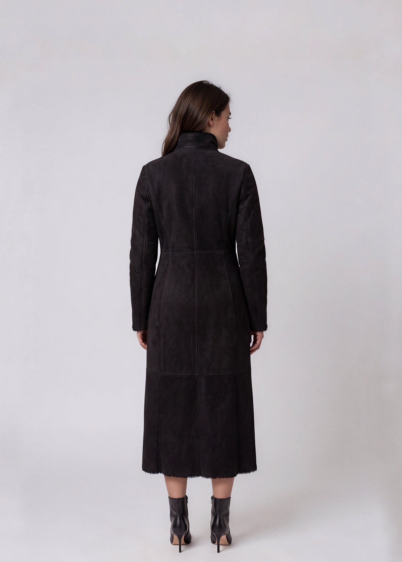 Black Suede Shearling Long Coat