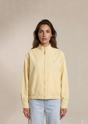 YSL Baby Yellow Windbreaker Zip Collar Bomber with Grey Logo