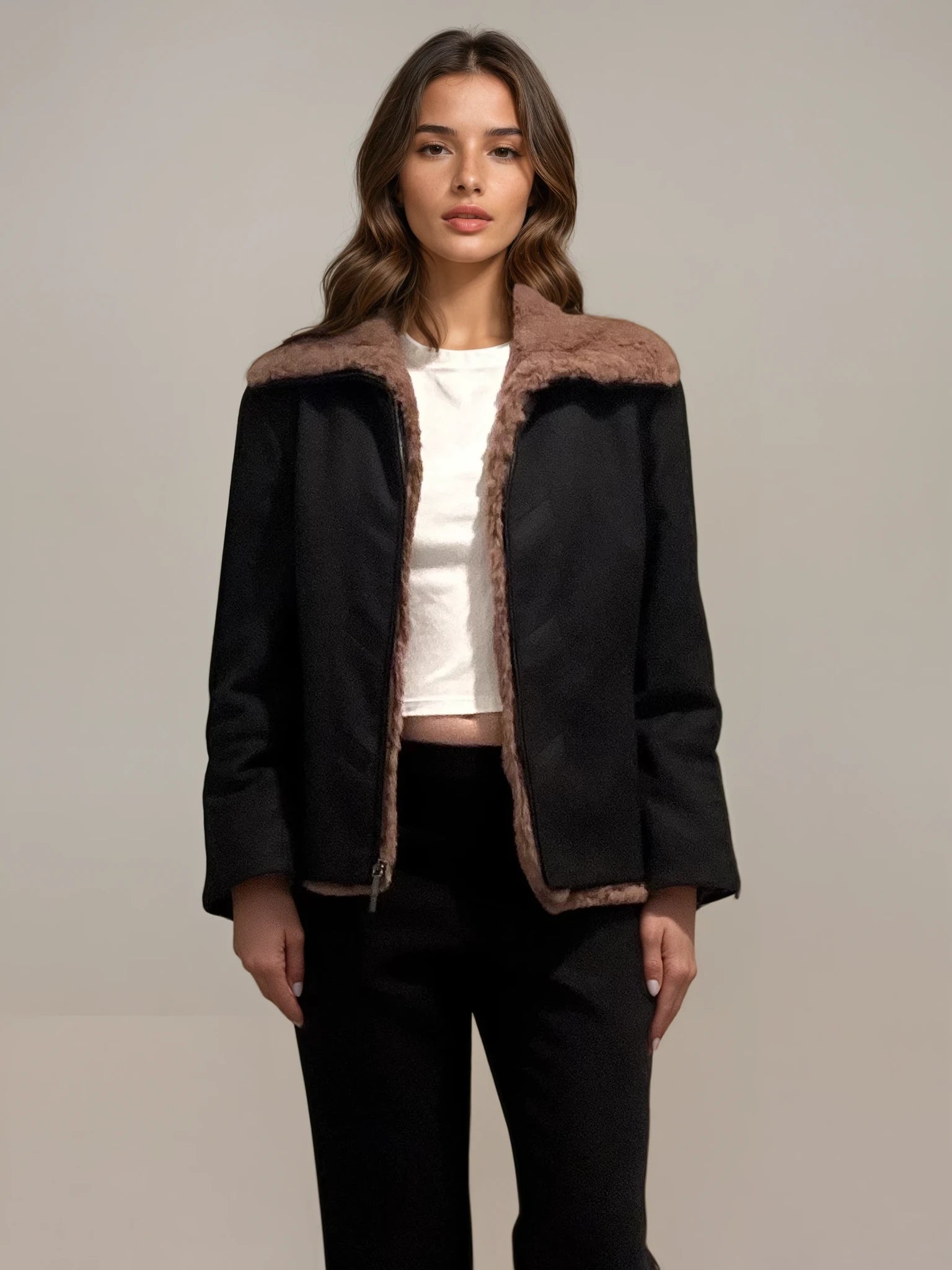 Armani Black Fur Lined Coat