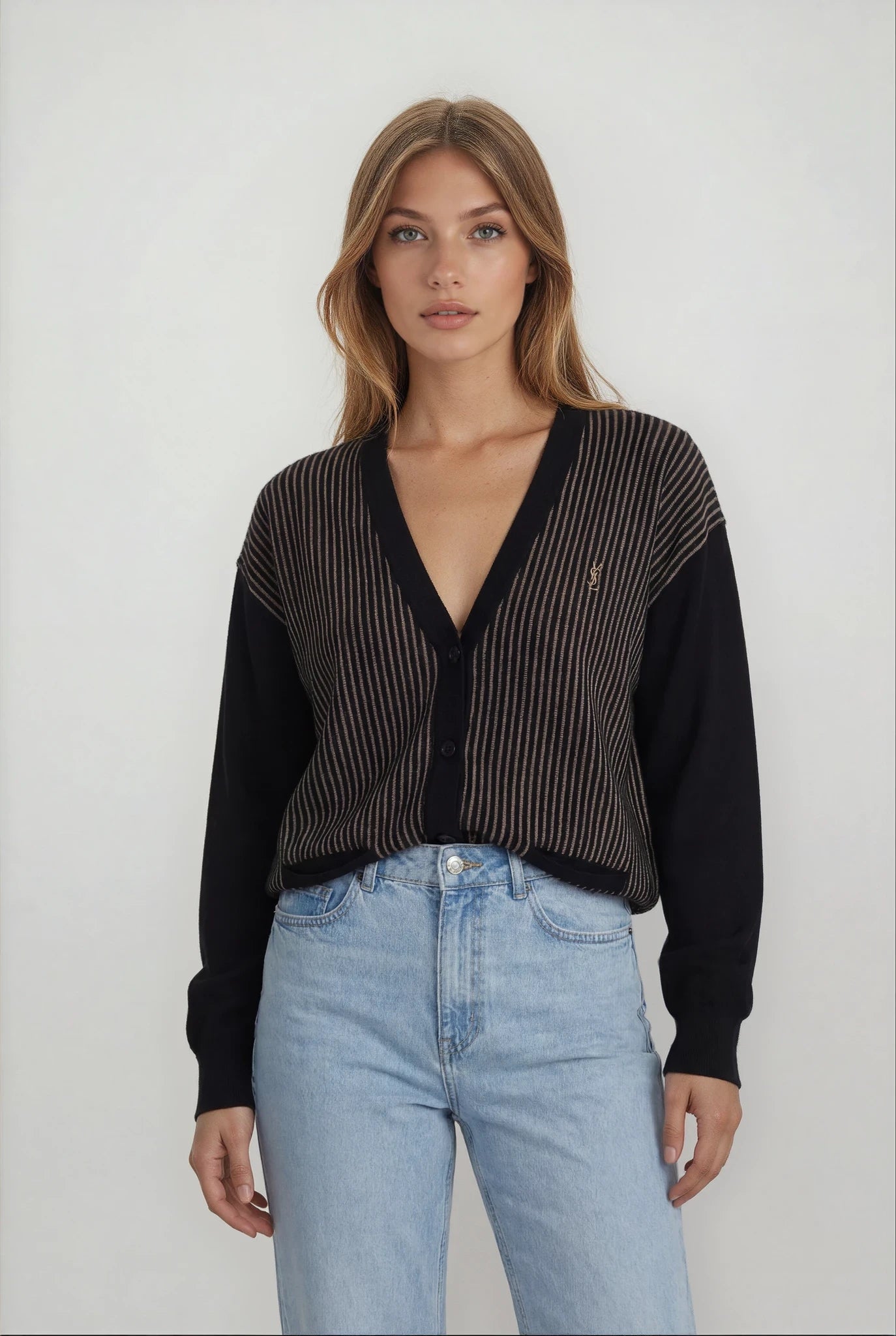 YSL Black Striped Cardigan