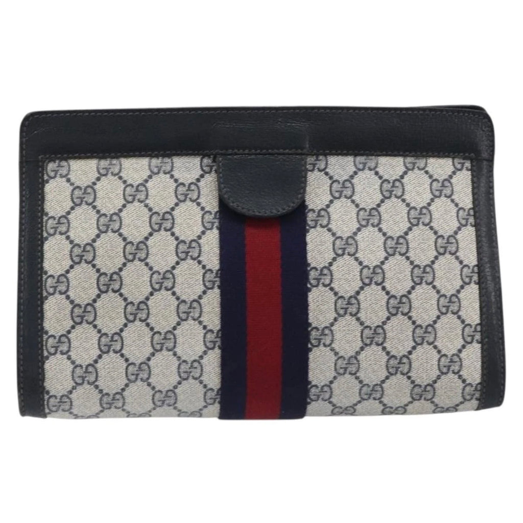 Gucci Navy Monogram Sherry Line Clutch