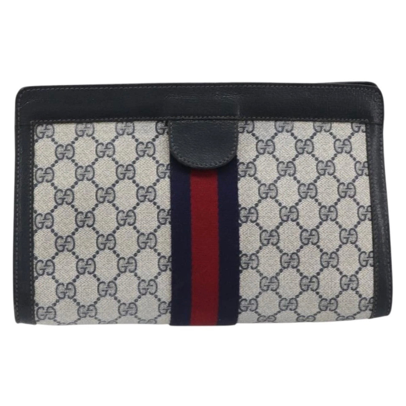 Gucci Navy Monogram Sherry Line Clutch