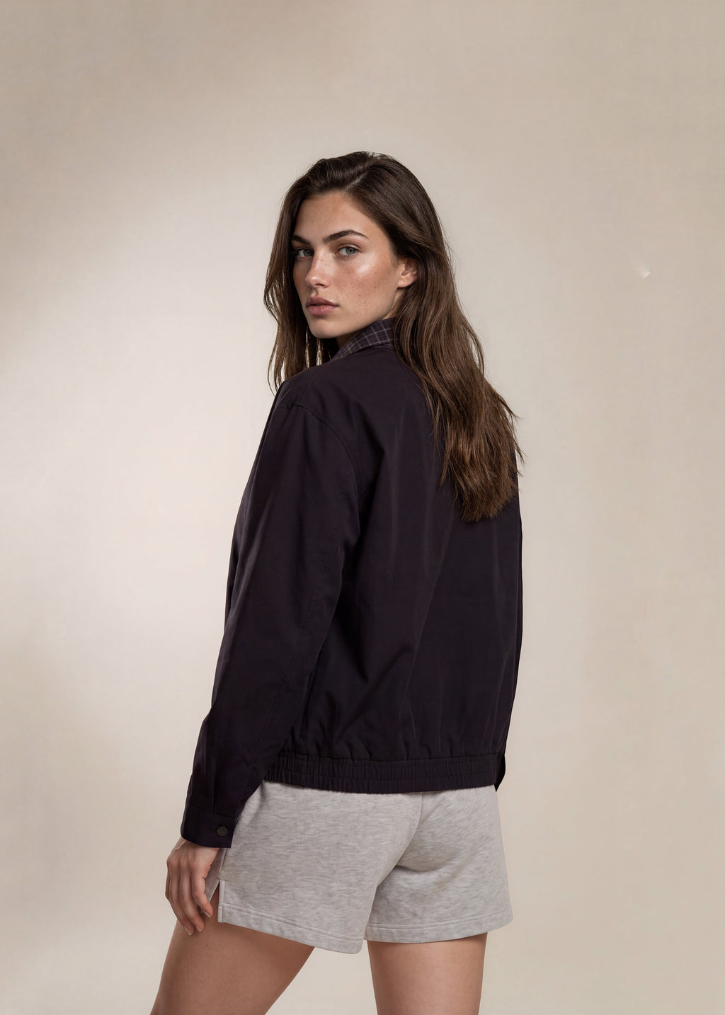YSL Navy Sheer Bomber with Navy Plaid Collar