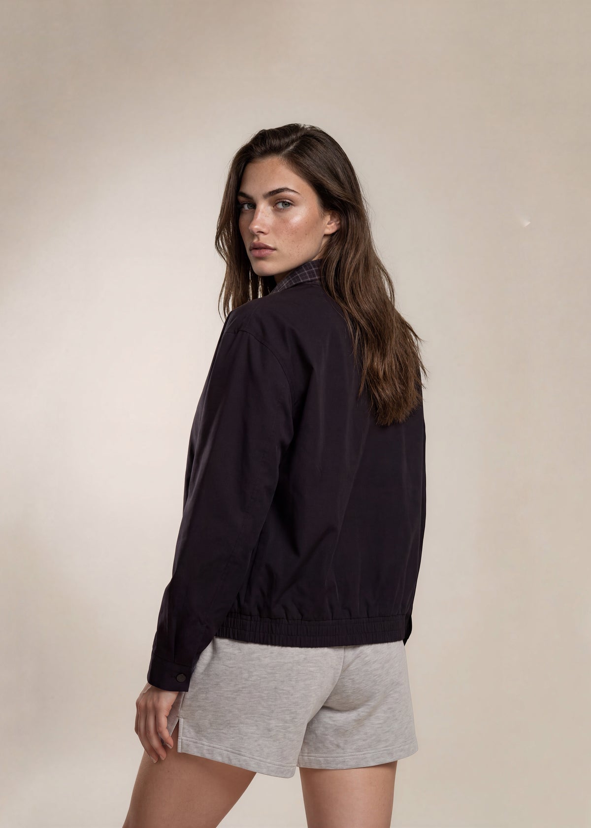 YSL Navy Sheer Bomber with Navy Plaid Collar