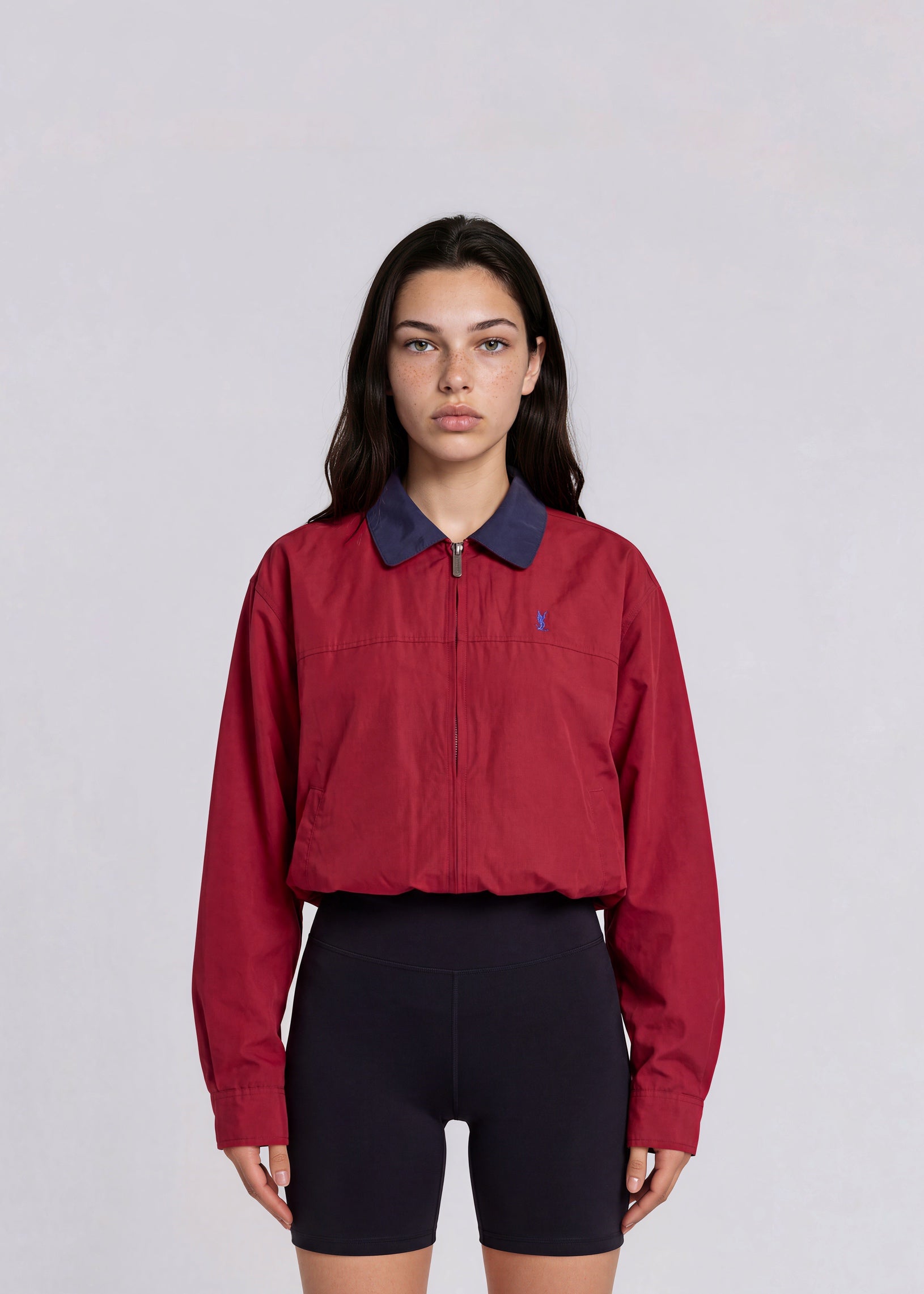 YSL Dark Red Bomber with Navy Collar