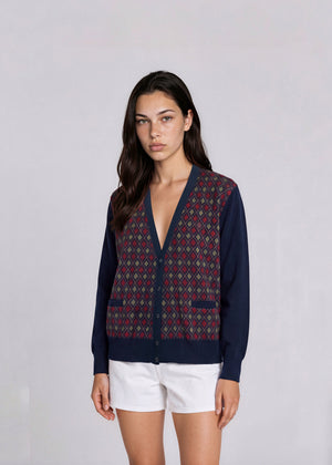 YSL Navy Diamond Printed Cardigan