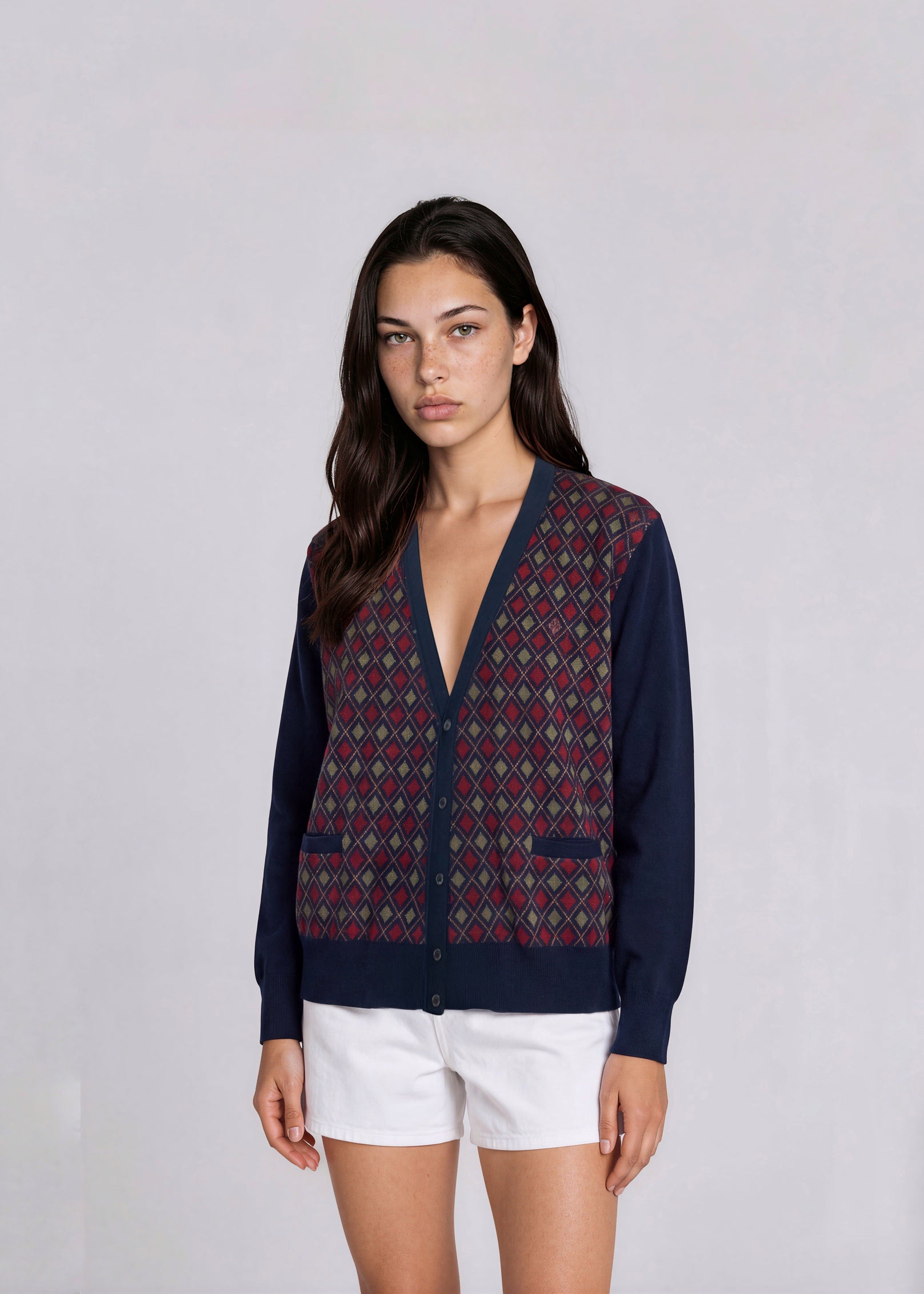 YSL Navy Diamond Printed Cardigan