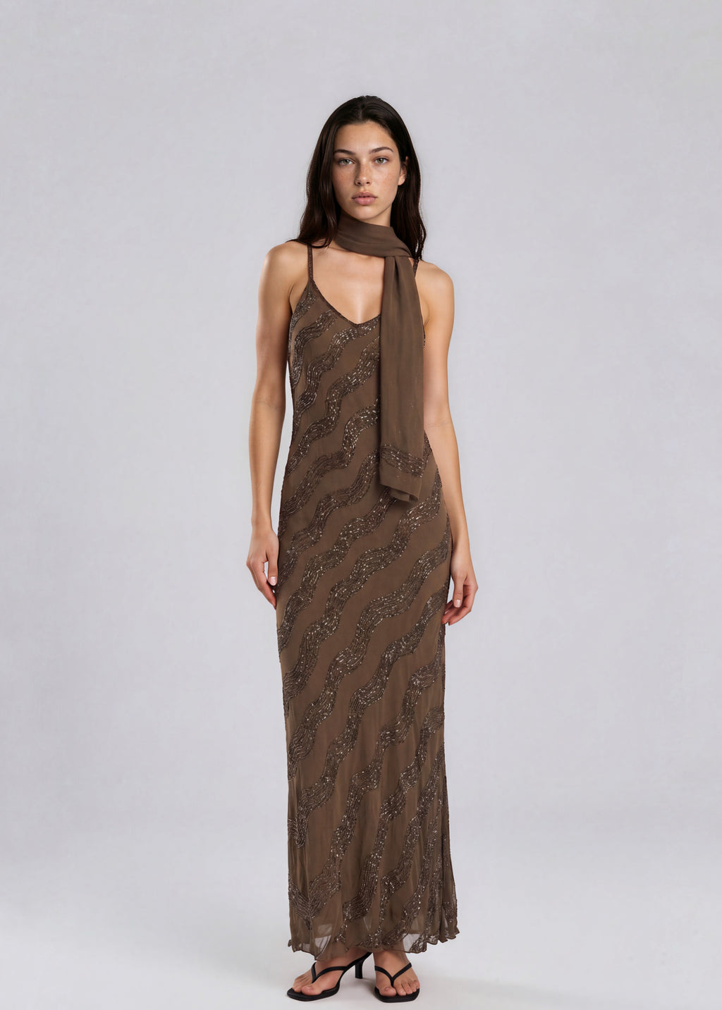 Green Silk Embellished Maxi Dress