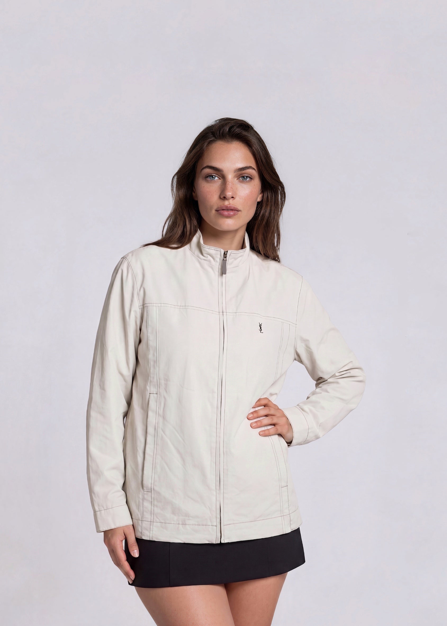 YSL Grey Windbreaker Bomber with Contrast Stitch