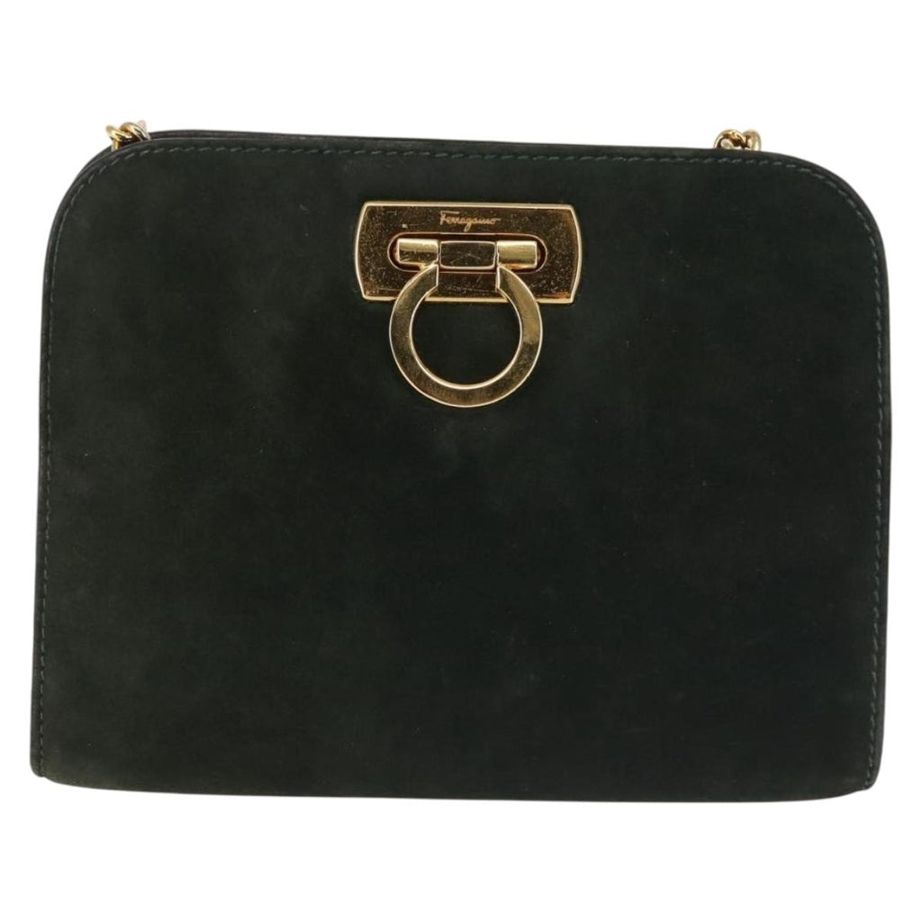 Ferragamo Green Suede Shoulder Bag