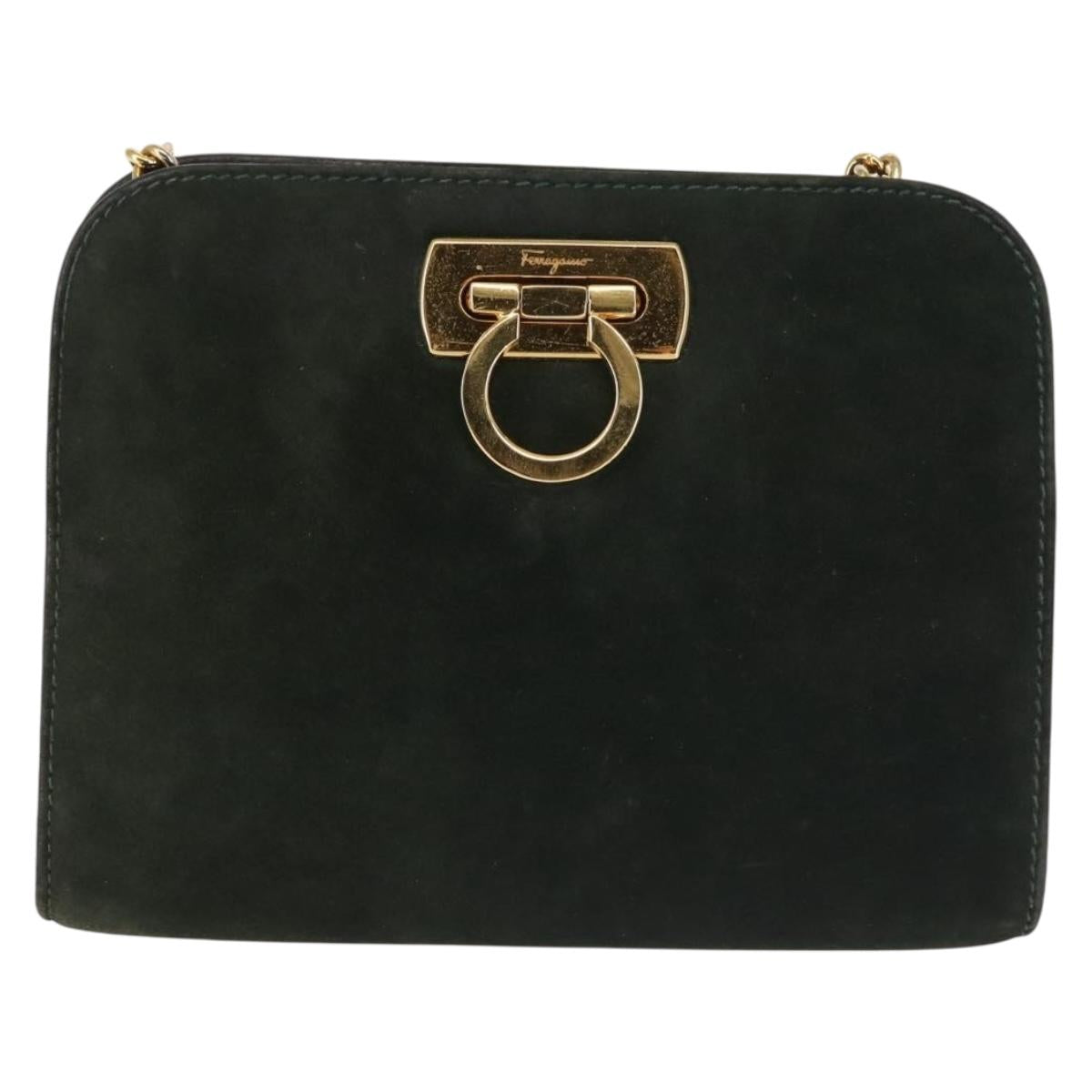 Ferragamo Green Suede Shoulder Bag