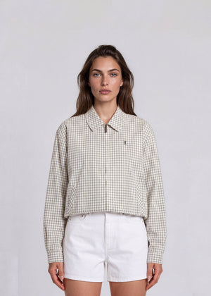 YSL White and Navy Grid Collared Bomber