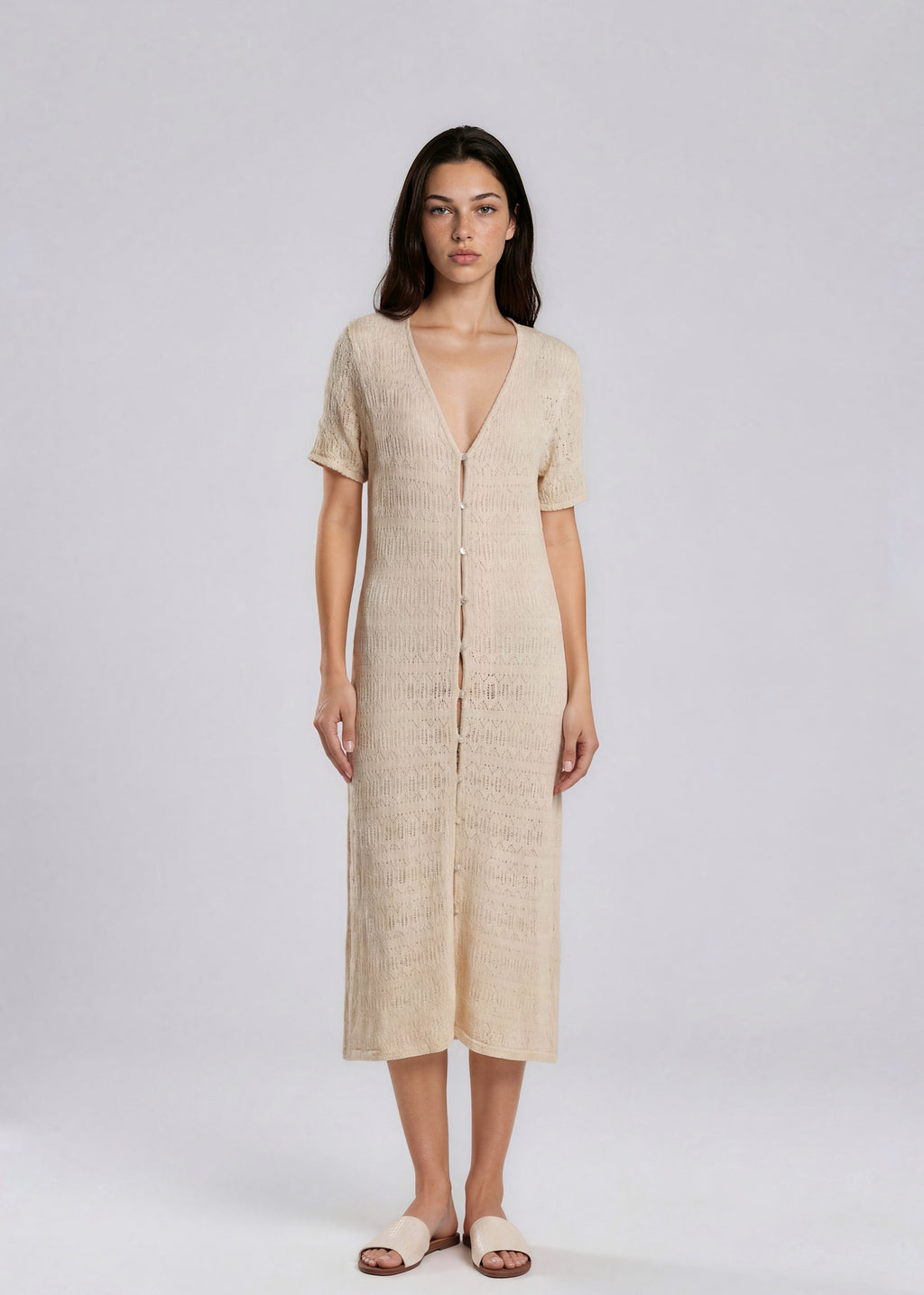 Donna Karan Tan Crochet Maxi Dress