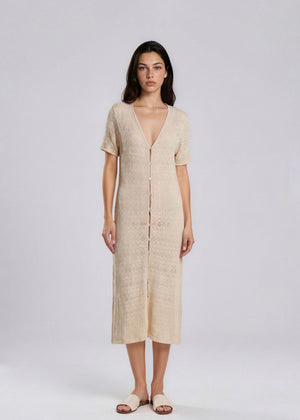 Donna Karan Tan Crochet Maxi Dress