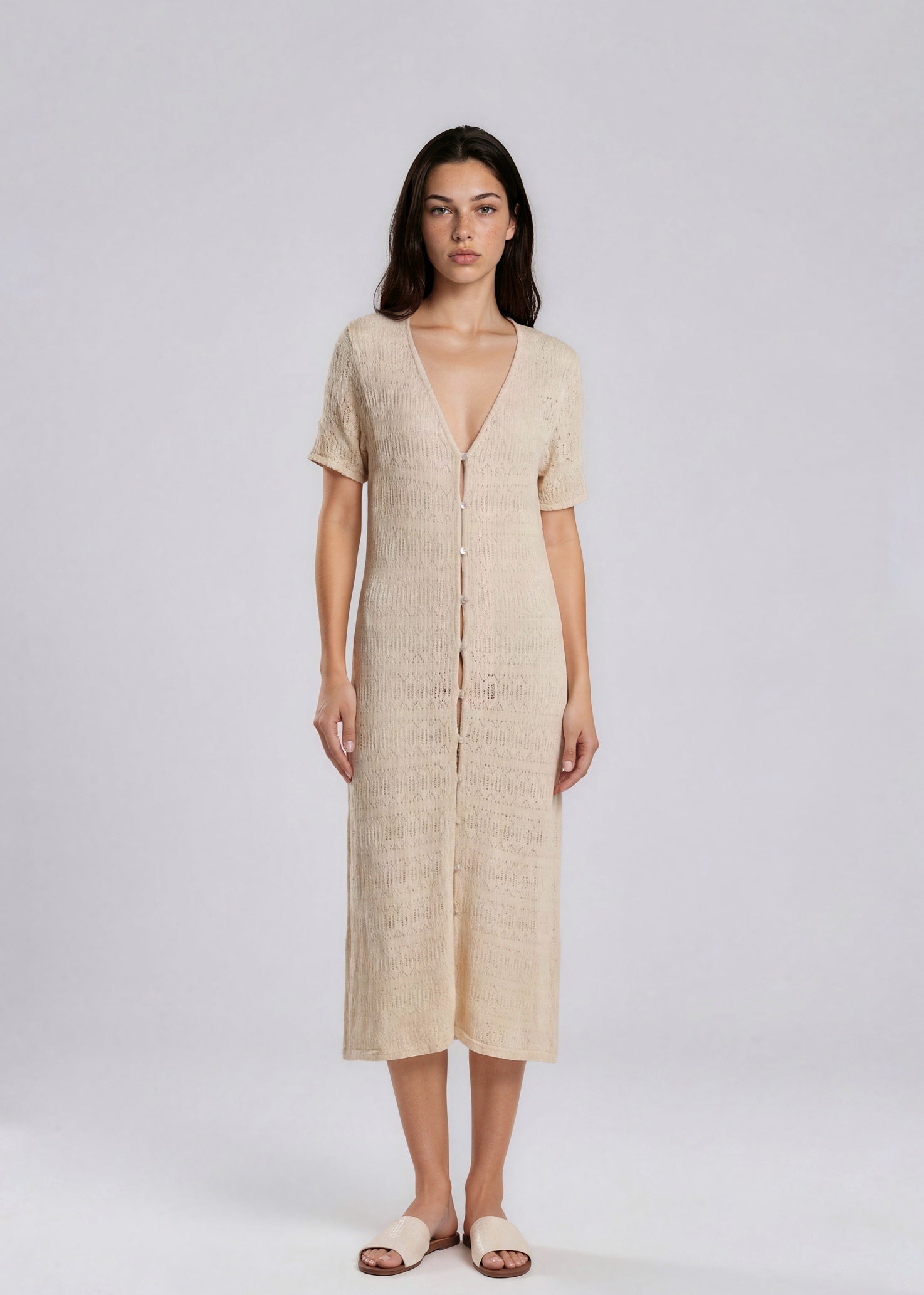 Donna Karan Tan Crochet Maxi Dress