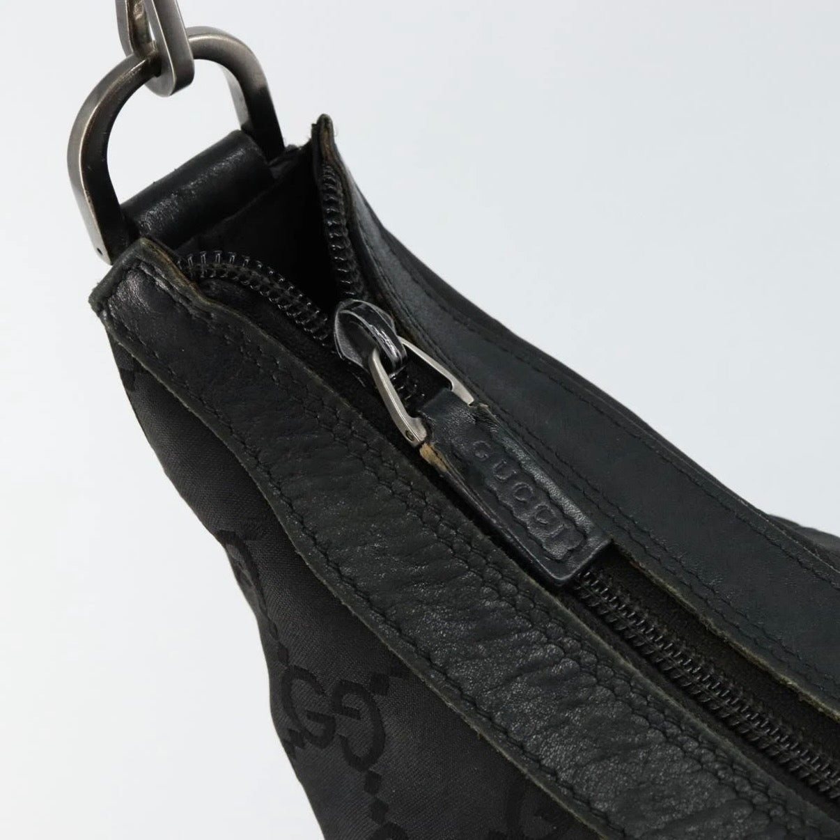 Gucci Black Monogram Bamboo Shoulder Bag