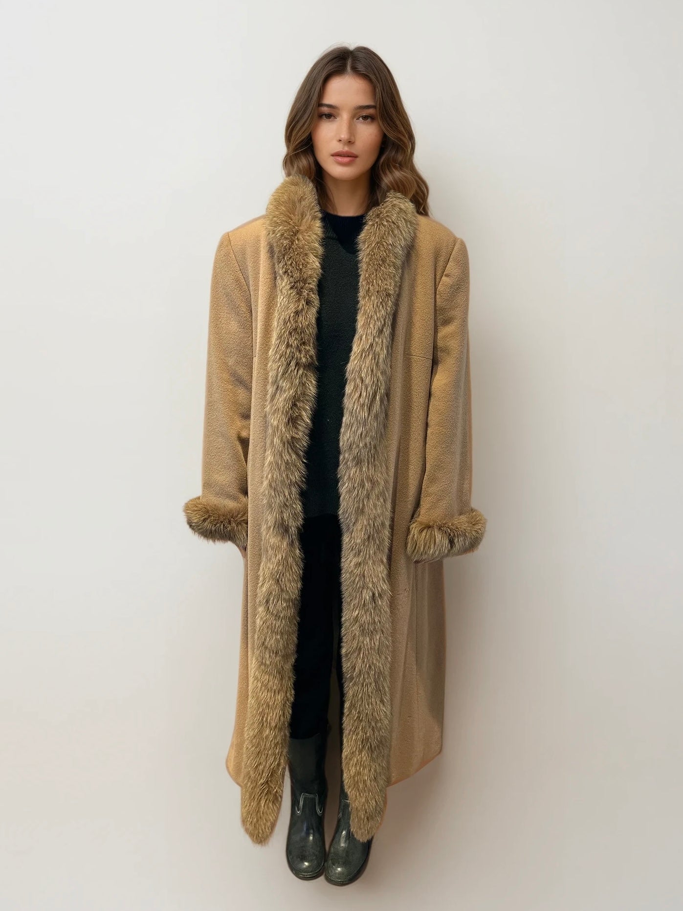 Tan Fur and Wool Coat