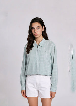 YSL Light Blue Plaid Collared Bomber