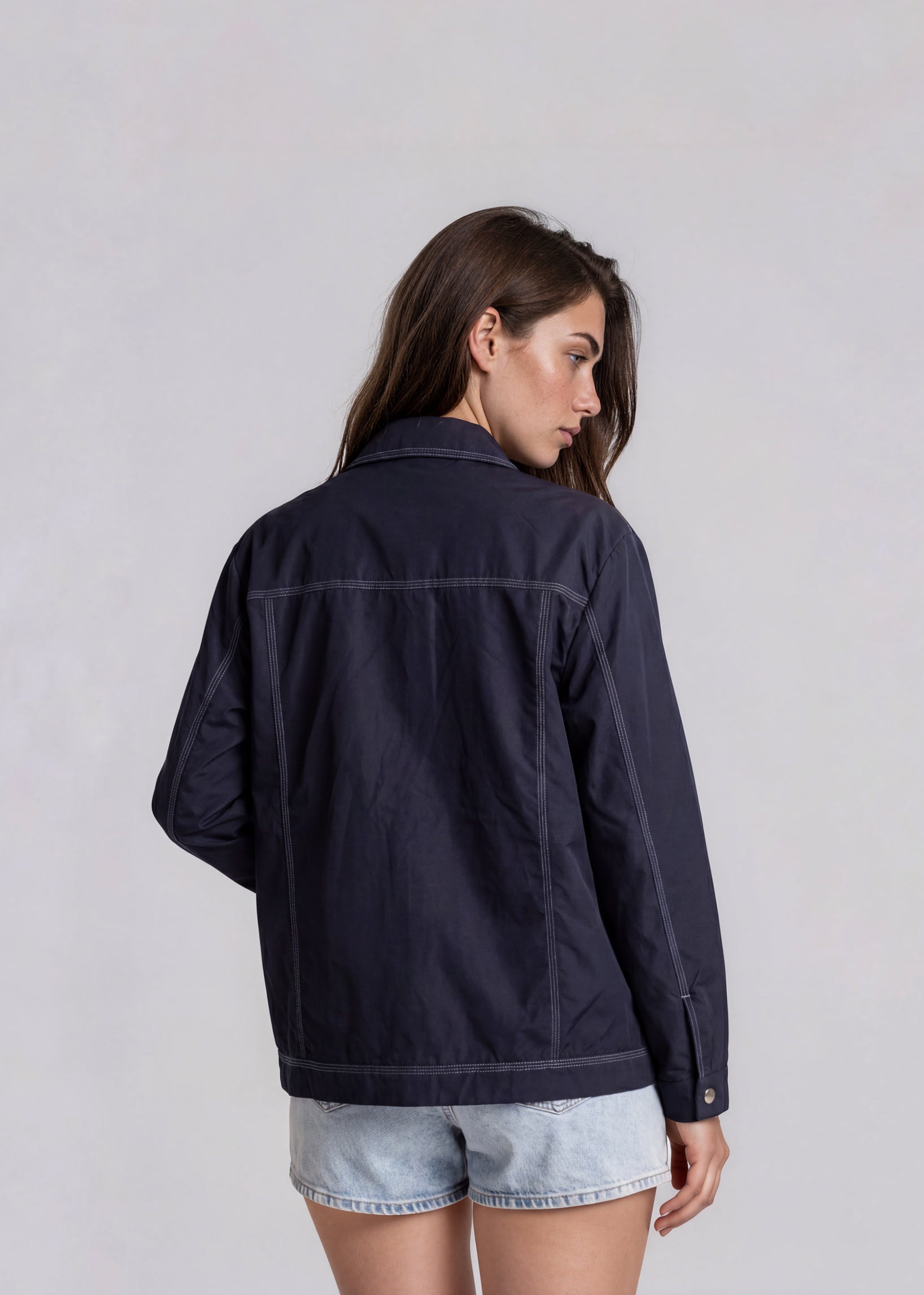 YSL Contrast Stitch Navy Bomber