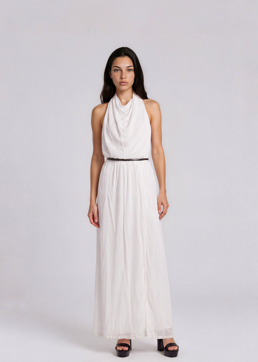 Yigal Azrouel White Backless Belted Maxi Dress