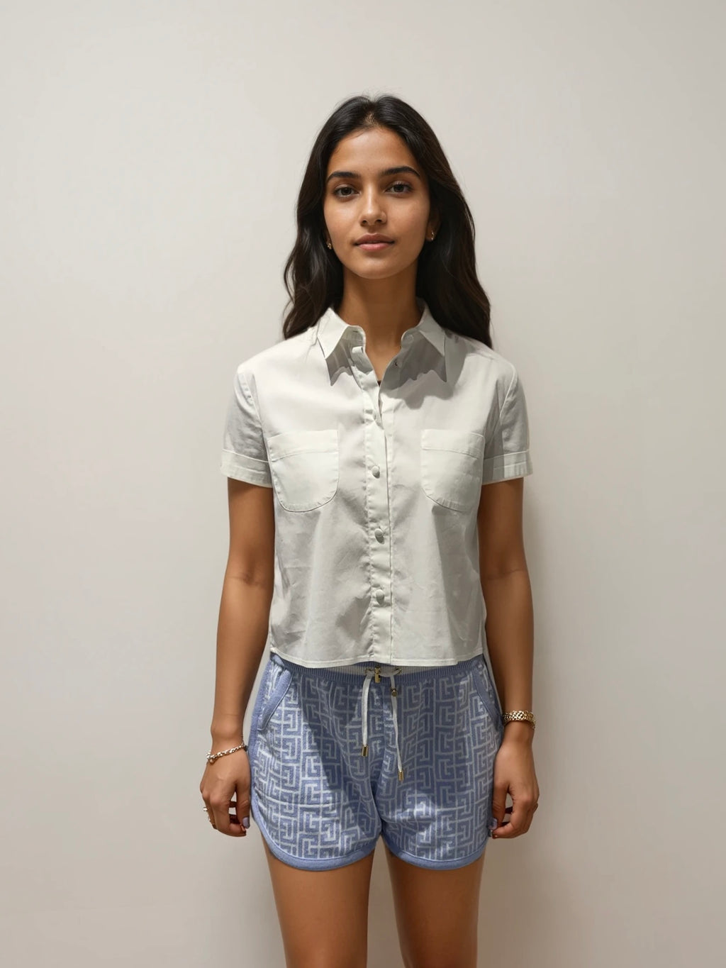 Balmain Blue and White Mini Shorts