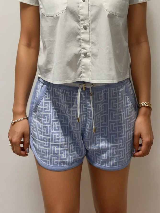 Balmain Blue and White Mini Shorts
