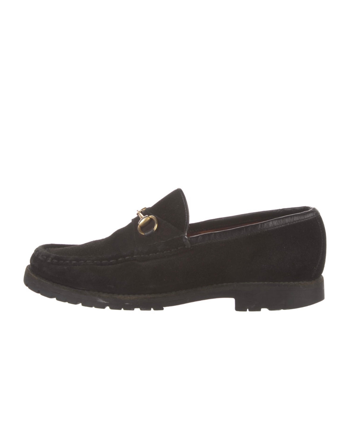 Gucci Black Suede and Gold Horsebit Loafers