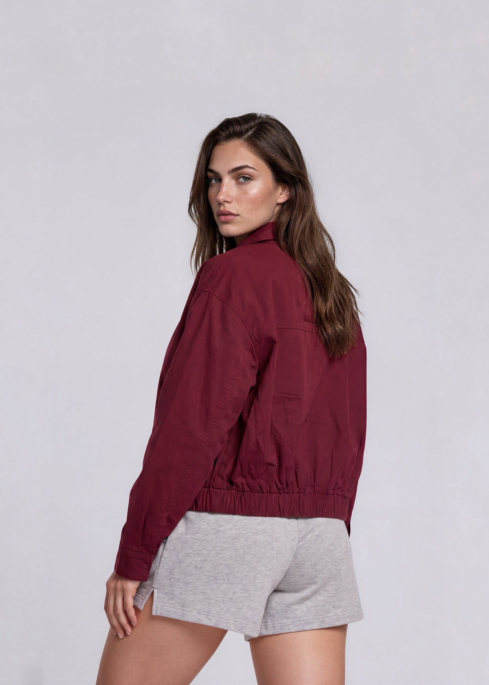 YSL Burgundy Classic Collared Bomber with Cream Logo