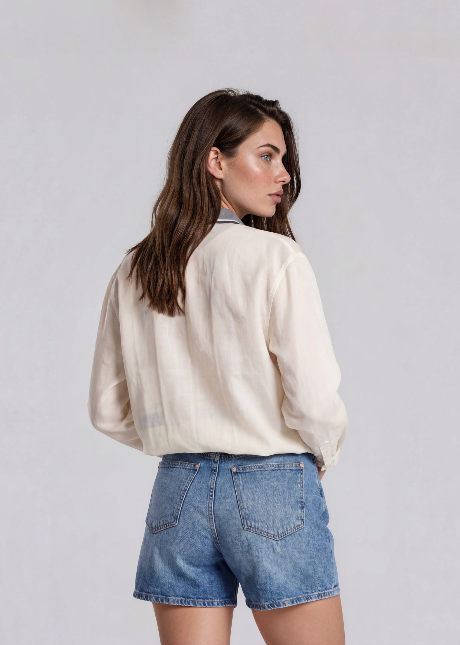YSL White Bomber with Blue Collar