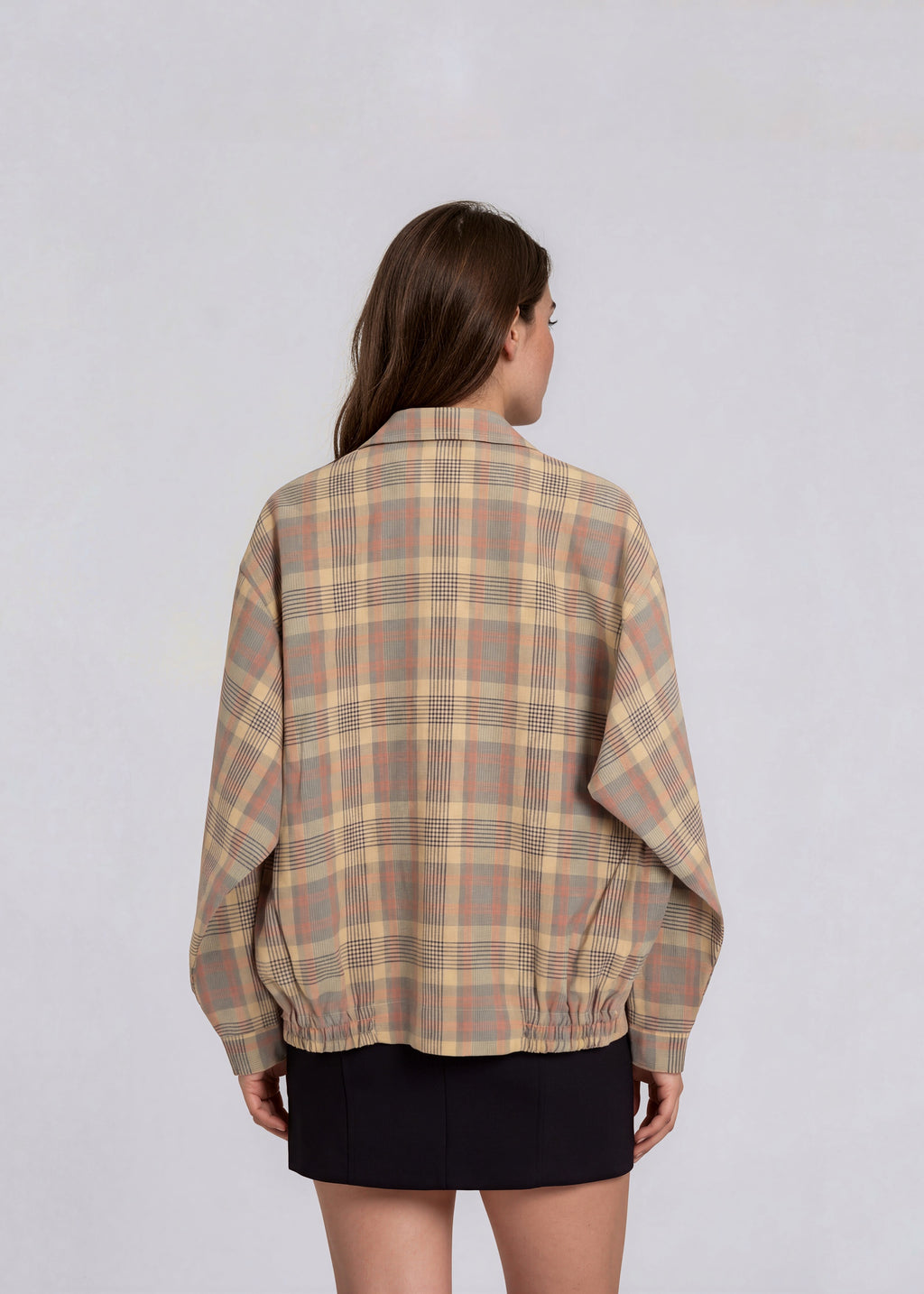 YSL Yellow and Red Plaid Collared Bomber with Blue Logo