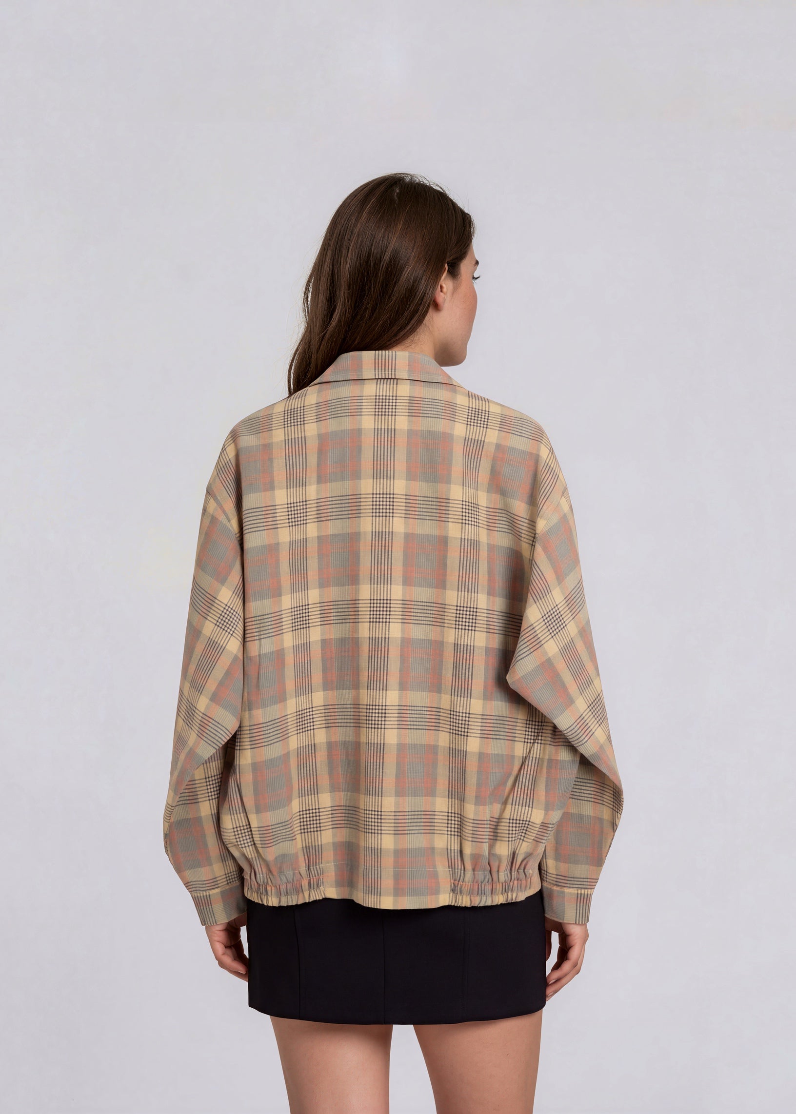 YSL Yellow and Red Plaid Collared Bomber with Blue Logo
