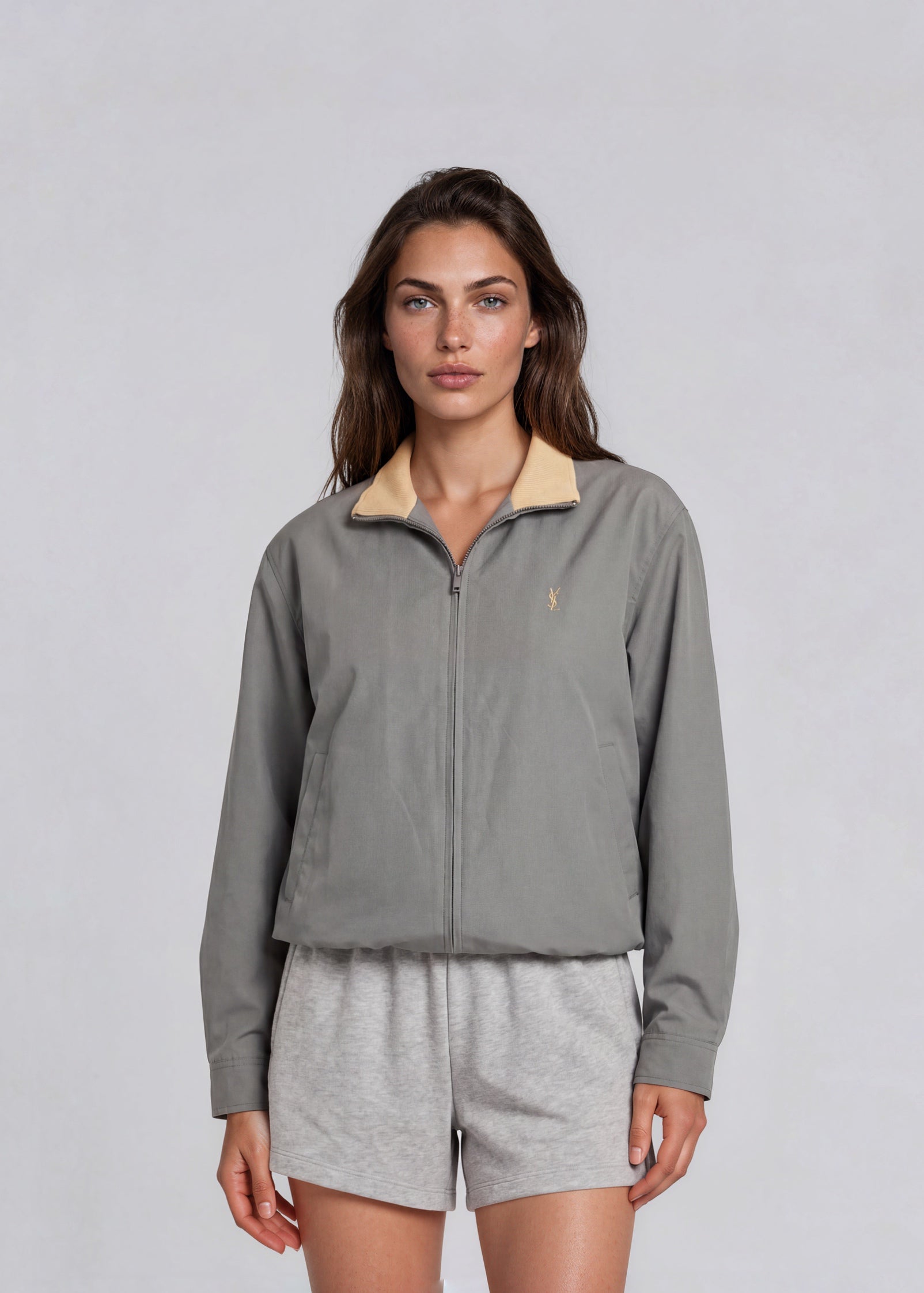 YSL Gray Zip Bomber with Yellow Collar