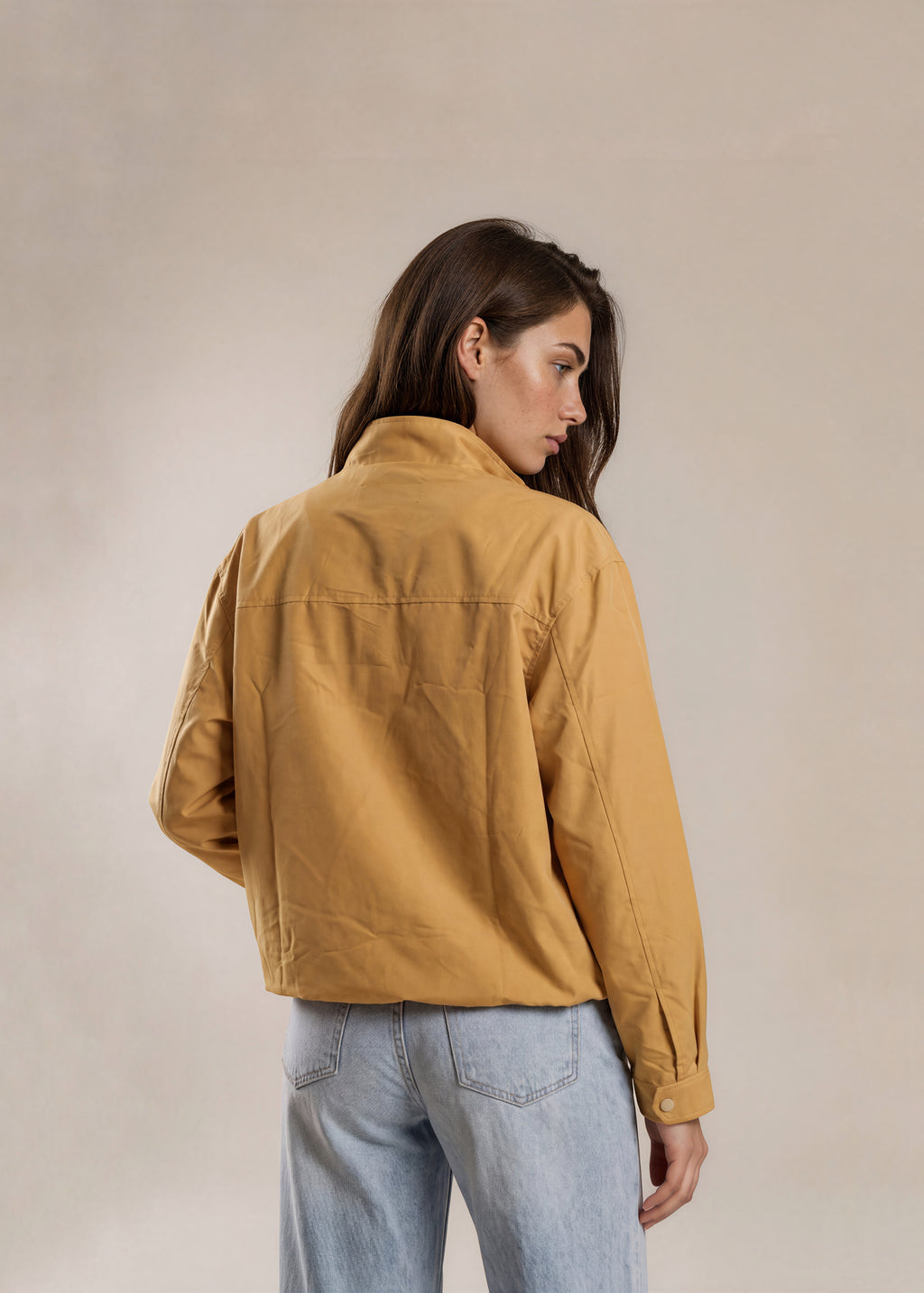 YSL Golden Yellow Windbreaker Bomber with Striped Collar